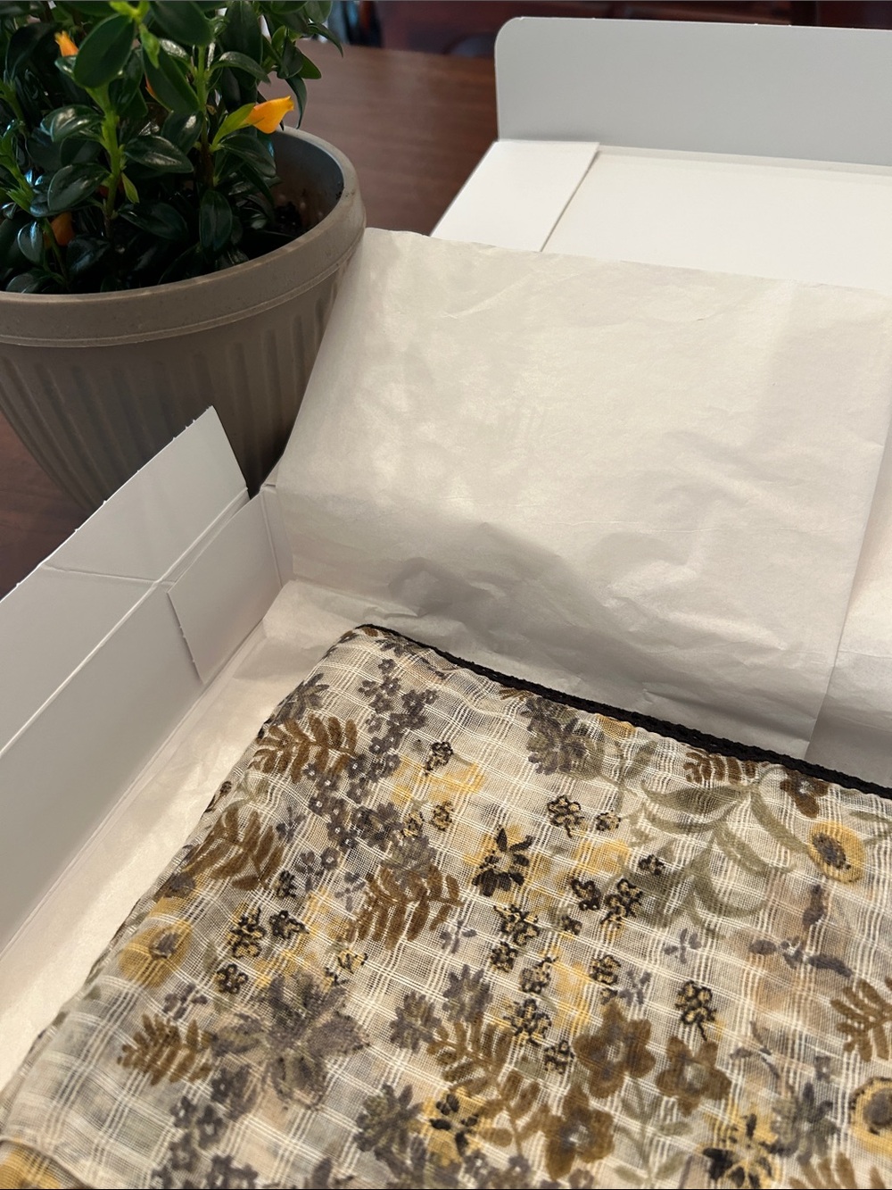 🍃 J. Jill Floral Infinity Scarf in Cream, Black, Sage, and Gold Tones